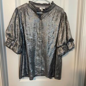 Oddi Metallic Silver Ruffle Sleeve Blouse